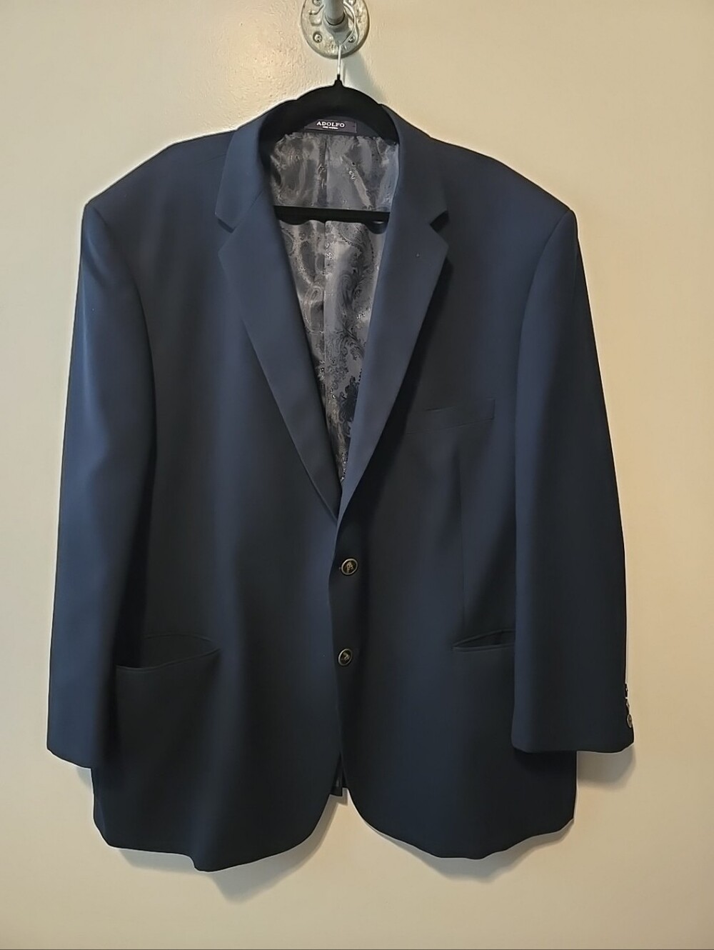 Adolfo Mens Sport Coat Blazer Navy Blue. Size 54R